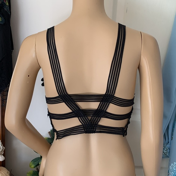 Black lace bra top crop bustier bralette flower cami - Picture 9 of 12